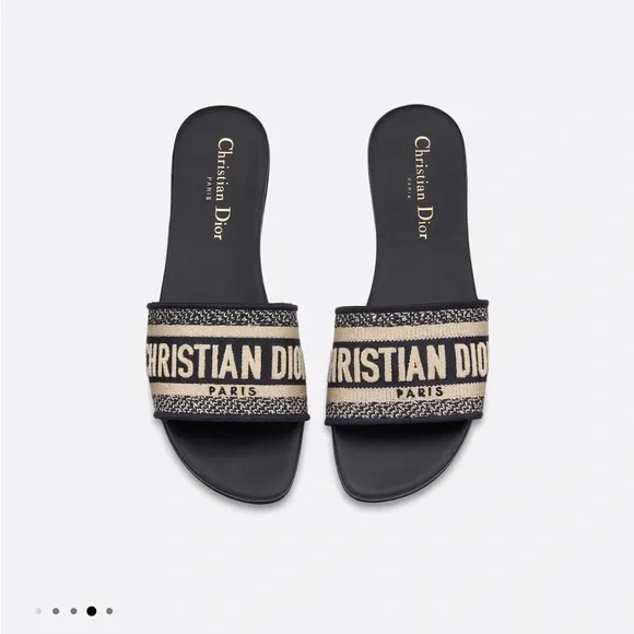 Dior DWAY Slide Deep Blue Embroidered Cotton Sz 40 - Picture 1 of 7